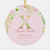 Roze & Gouden Letter "X" Bloemen Monogram Geboorte Keramisch Ornament (Voorkant)