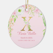 Roze & Gouden Letter "X" Bloemen Monogram Geboorte Keramisch Ornament (Links)
