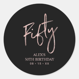 Roze gouden Lettering Fifty 50ste verjaardag Favor Ronde Sticker