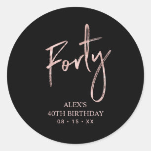 Roze gouden Lettering Veertig 40e Verjaardag Favor Ronde Sticker