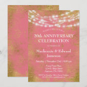 Roze Gouden Lichten Jubileum Feest Uitnodiging (Voorkant / Achterkant)