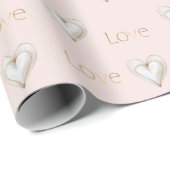 Roze Gouden Liefdes Hart Bruiloft Feest Cadeaupapier (Rol Hoek)