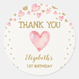 Roze Gouden Lieverd 1e Verjaardag Valentijnse Baby Ronde Sticker