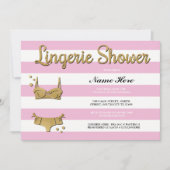 Roze gouden lingerie douche Stripe Uitnodiging (Voorkant)