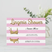 Roze gouden lingerie douche Stripe Uitnodiging (Staand voorkant)