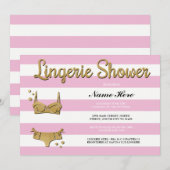 Roze gouden lingerie douche Stripe Uitnodiging (Voorkant / Achterkant)