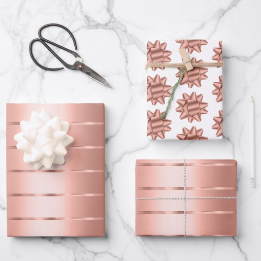 Roze Gouden Lint Boog Bruidsfeest Inpakpapier Vel (Voorkant)