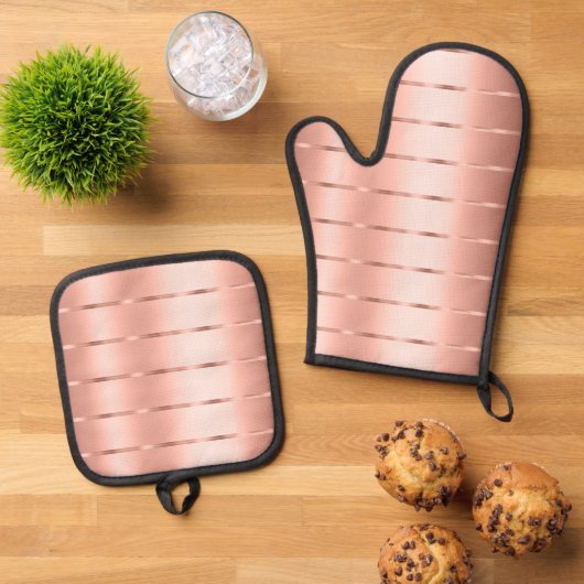 Roze Gouden Lint Boog Bruidsfeest Ovenwant & Pannenlap Set (Top down)