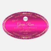 Roze Gouden Logo- en Initiaal Glitter Productlabel Ovale Sticker (Voorkant)