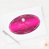 Roze Gouden Logo- en Initiaal Glitter Productlabel Ovale Sticker (Envelop)