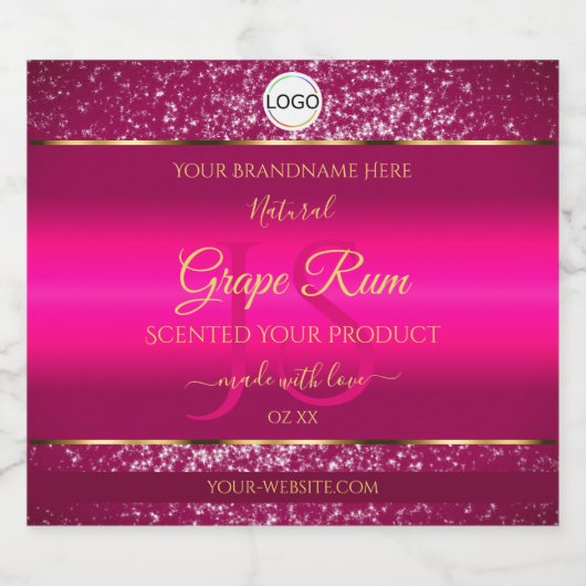 Roze Gouden Logo en Initialen Glitter Product Labe Likeurfles Etiket (Enkel label)
