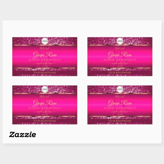 Roze Gouden Logo en Initialen Glitter Product Labe Rechthoekige Sticker (Vel)