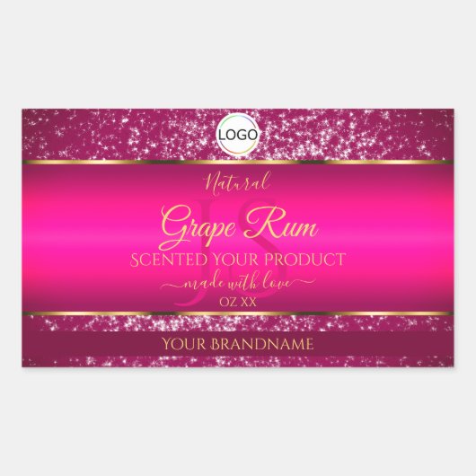 Roze Gouden Logo en Initialen Glitter Product Labe Rechthoekige Sticker (Voorkant)