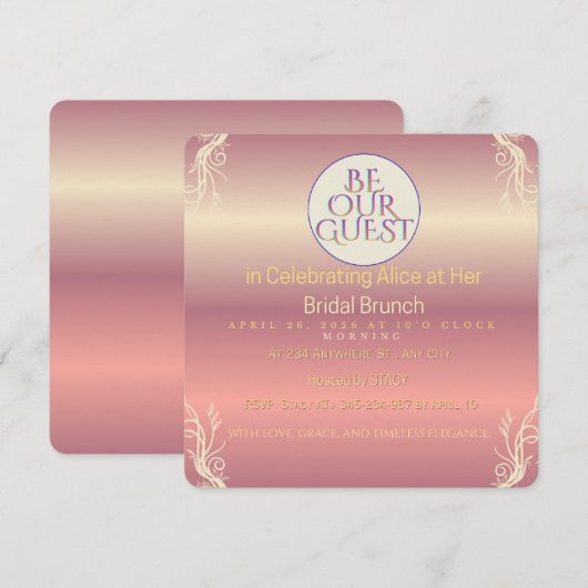 Roze & Gouden Loof Bruid Wordt Uitnodiging | Chic (Voorkant / Achterkant)