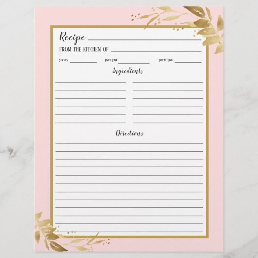 Roze Gouden Loof Receptenmap Pagina (Voorkant)