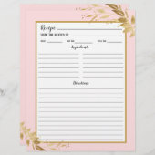 Roze Gouden Loof Receptenmap Pagina (Voorkant / Achterkant)