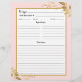 Roze Gouden Loof Receptenmap Pagina (Achterkant)