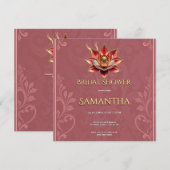 Roze Gouden Lotus Bruidsdouche Uitnodiging Bewerkb (Voorkant / Achterkant)