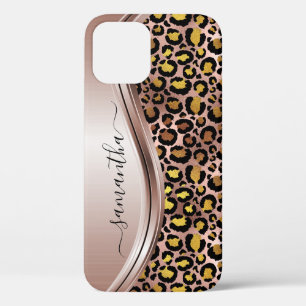 Roze Gouden Luipaard  Handgeschreven Naam Metaal Case-Mate iPhone Case