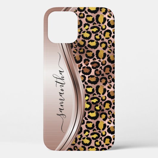 Roze Gouden Luipaard  Handgeschreven Naam Metaal Case-Mate iPhone Case (Achterkant)