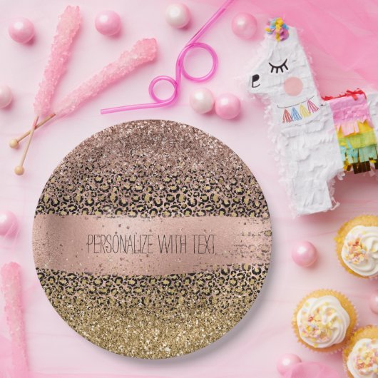 Roze gouden luipaard - Sparkle Papieren Bordje (Feest)