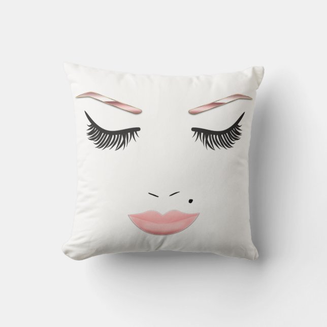 Roze Gouden Make-up Gezicht Wenkbrauwen Lippen Gla Kussen (Voorkant)