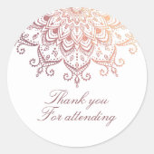 Roze Gouden Mandala Dank Je Ronde Sticker (Voorkant)