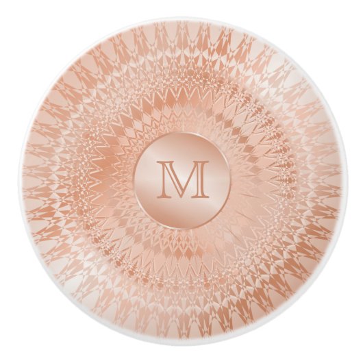 Roze Gouden Mandala Monogram Keramische Knop (Voorkant)