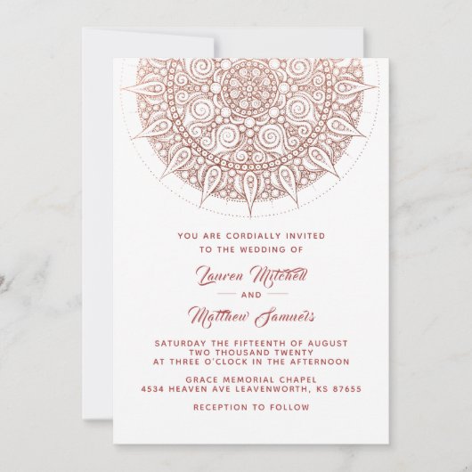 Roze Gouden Mandala Trouw Uitnodiging (Voorkant)