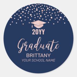 Roze Gouden Marine Confetti Afstudeerfeest Ronde Sticker