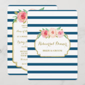 Roze Gouden Marine Stripes Repetitie Dinner Party Kaart (Voorkant / Achterkant)