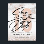 Roze Gouden Marmer 18e Verjaardagsfeest Save The D Briefkaart<br><div class="desc">Moderne,  trendy 18e verjaardag Save The Date kaart. Design bevat roze gouden nummer 18 op een roze gouden marmer en glinsterende achtergrond,  typografie script ''save the date'' en details in vet lettertype.</div>