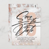 Roze Gouden Marmer 18e Verjaardagsfeest Save The D Briefkaart (Voorkant / Achterkant)