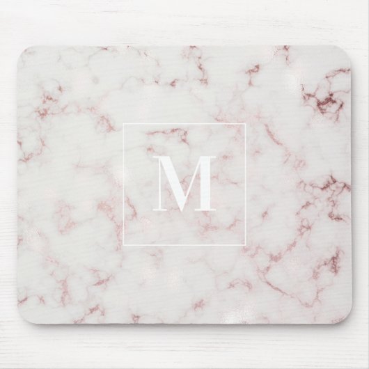 Roze Gouden Marmer Aangepaste Monogram Muismat (Voorkant)