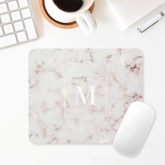 Roze Gouden Marmer Aangepaste Monogram Muismat