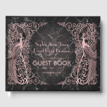 Roze Gouden Marmer Art Deco Pauw Huwelijk Gastenboek<br><div class="desc">Uniek ontwerp met een mix van oude stijl neproos goud art deco pauwen en een moderne grafische aanpak,  op een zwarte marmeren achtergrond. Gebruik het aanpassen-gereedschap om uw informatie toe te voegen. Voor bijpassende items,  bezoek mijn Roze Gouden Marmer Art Deco Pauw Collectie.</div>