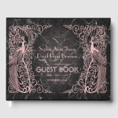 Roze Gouden Marmer Art Deco Pauw Huwelijk Gastenboek (Voorkant)