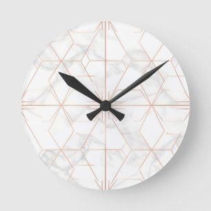 Roze Gouden Marmer Geometrisch Patroon Ronde Klok