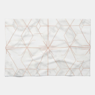 Roze Gouden Marmer Geometrisch Patroon Theedoek