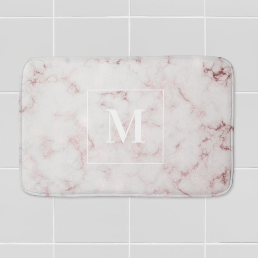 Roze Gouden Marmer Gepersonaliseerde Monogram Badmat
