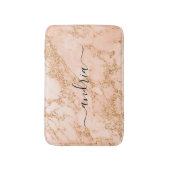 Roze Gouden Marmer Glitter, Zwarte Script Naam Badmat (Voorkant Verticaal)
