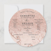 Roze gouden marmer glitterschaduw bruiloftsprogram kaart (Voorkant)