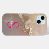 Roze gouden marmer goud glitters monogram Case-Mate iPhone case (Achterkant (horizontaal))