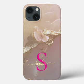 Roze gouden marmer gouden glinster monogram Case-Mate iPhone case