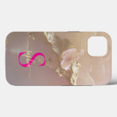 Roze gouden marmer gouden glinster monogram Case-Mate iPhone case (Achterkant (horizontaal))