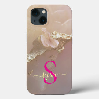 Roze gouden marmer gouden glinster monogram Case-Mate iPhone case