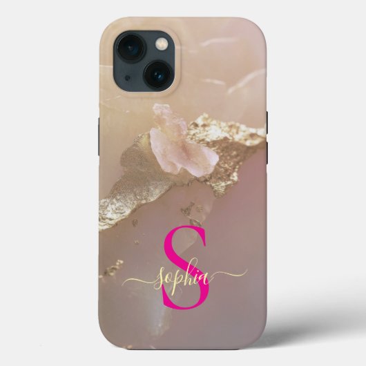 Roze gouden marmer gouden glinster monogram Case-Mate iPhone case (Achterkant)