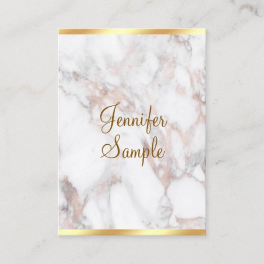 Roze Gouden Marmer Handgeschreven Script Sjabloon Visitekaartje (Voorkant)