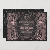 Roze Gouden Marmer Kunst Pauw 50e Verjaardagsfeest Kaart (Voorkant / Achterkant)