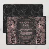 Roze Gouden Marmer Kunst Pauwen Oud en Nieuw Kaart (Voorkant / Achterkant)